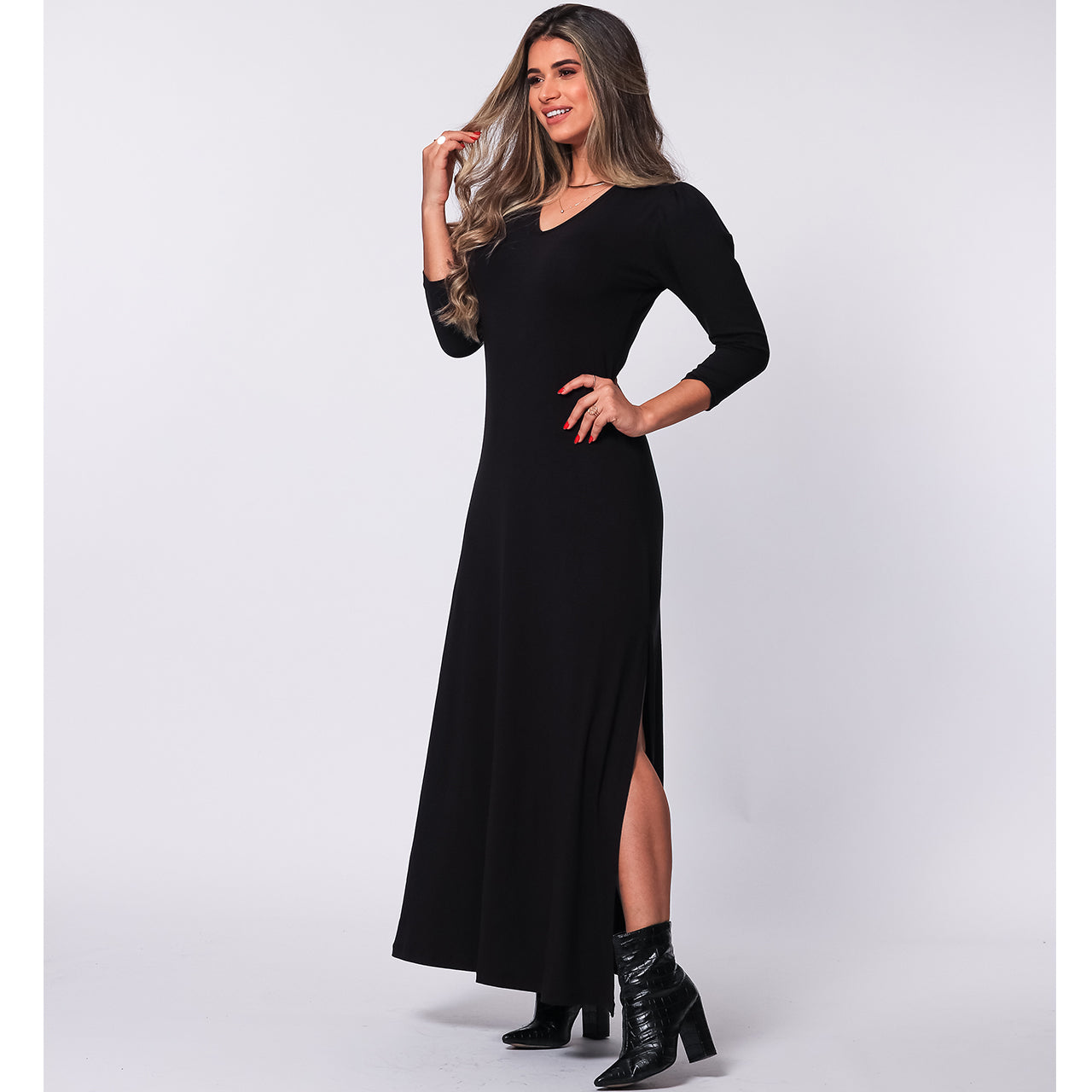 Vestido Longo Fenda Lateral BBonnie Tiana Preto