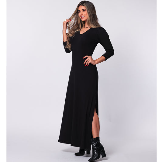 Vestido Longo Fenda Lateral  BBonnie Tiana Preto