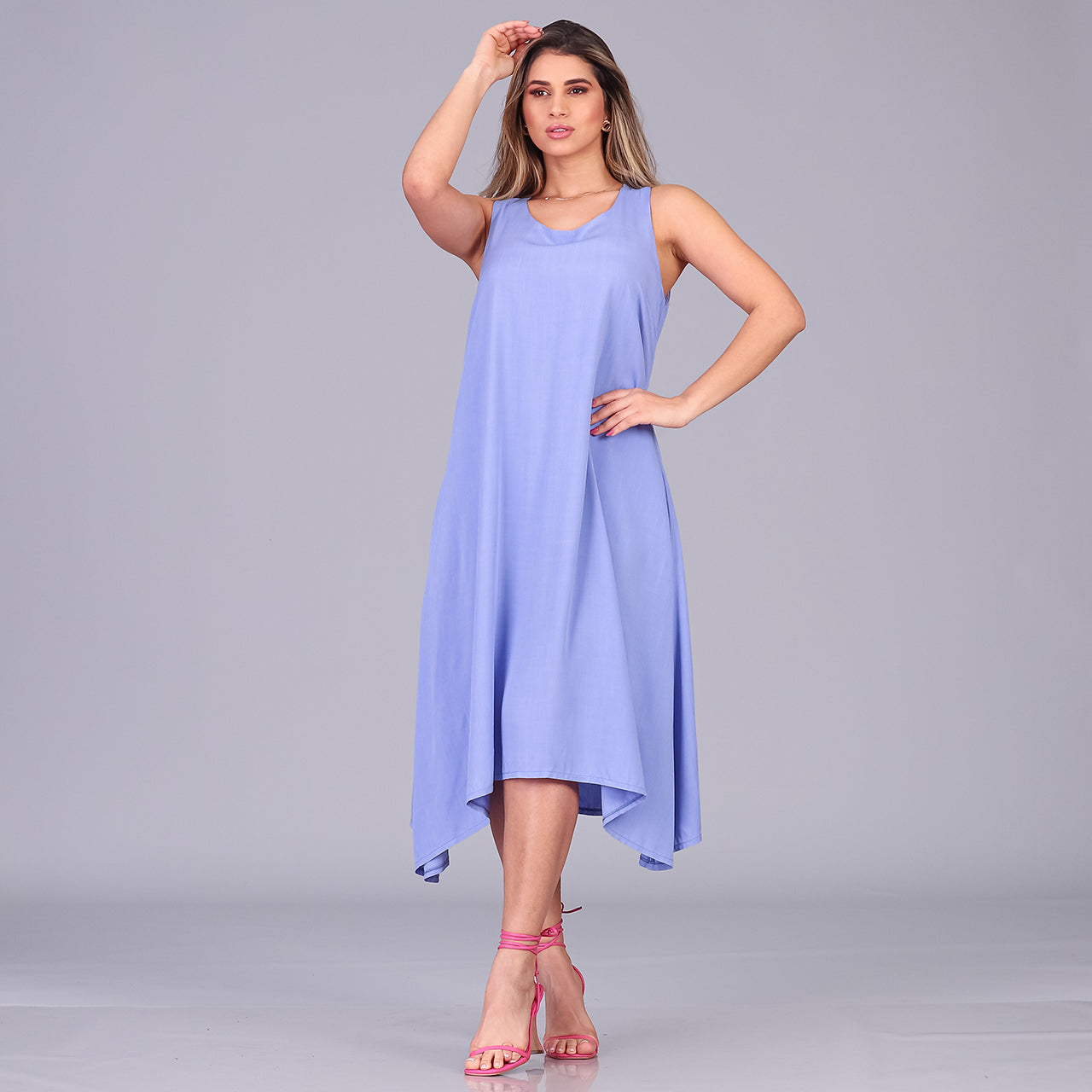 Vestido Midi de Alças e Pontas BBonnie Irma Azul