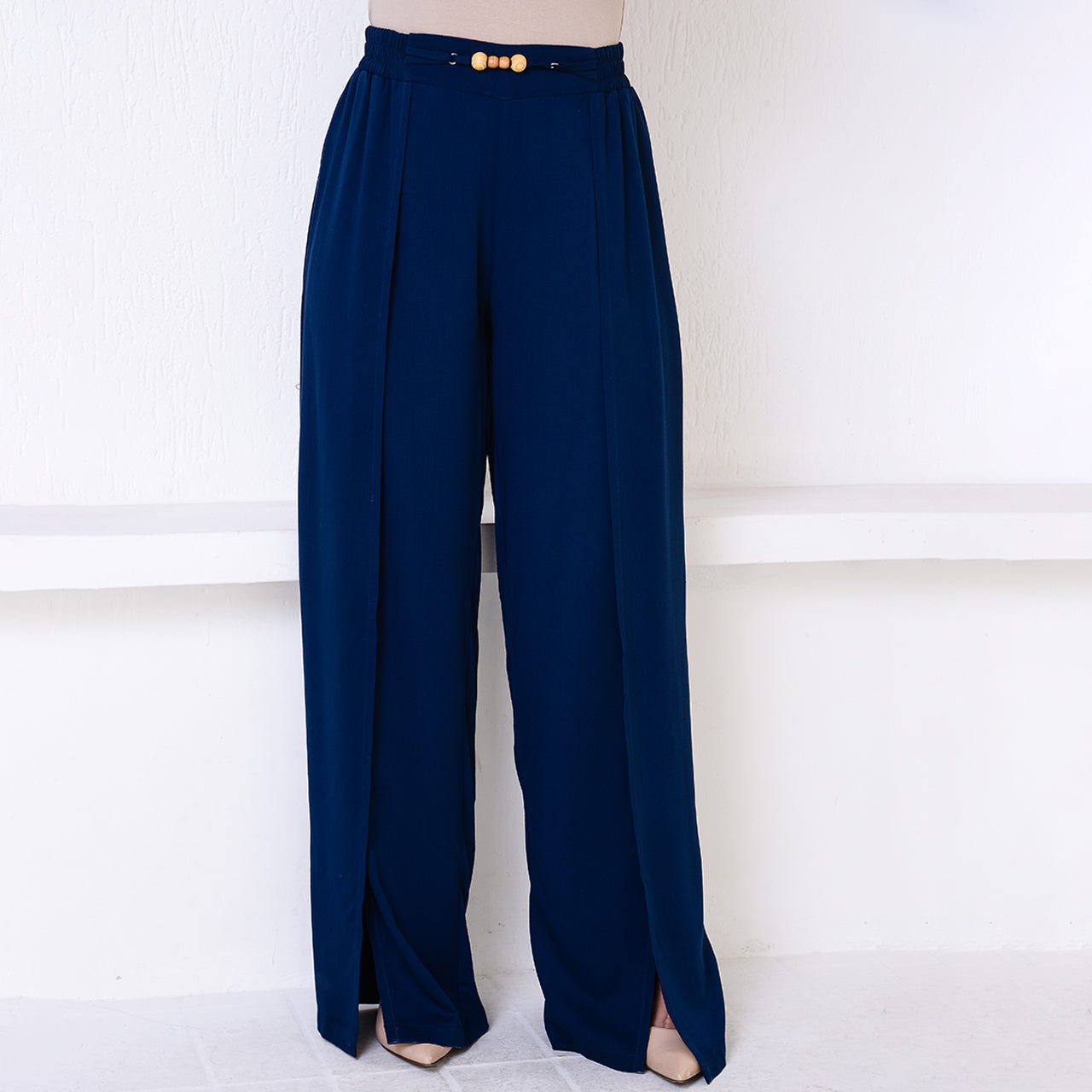 Calça Pantalona com Fenda na Frente BBonnie Paola Azul Marinho