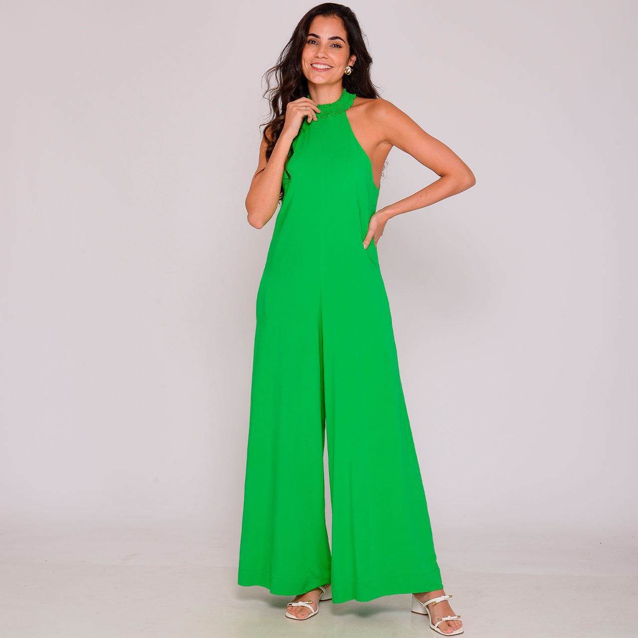 Macacão Pantalona Gola Alta Sem Mangas BBonnie Louise Verde
