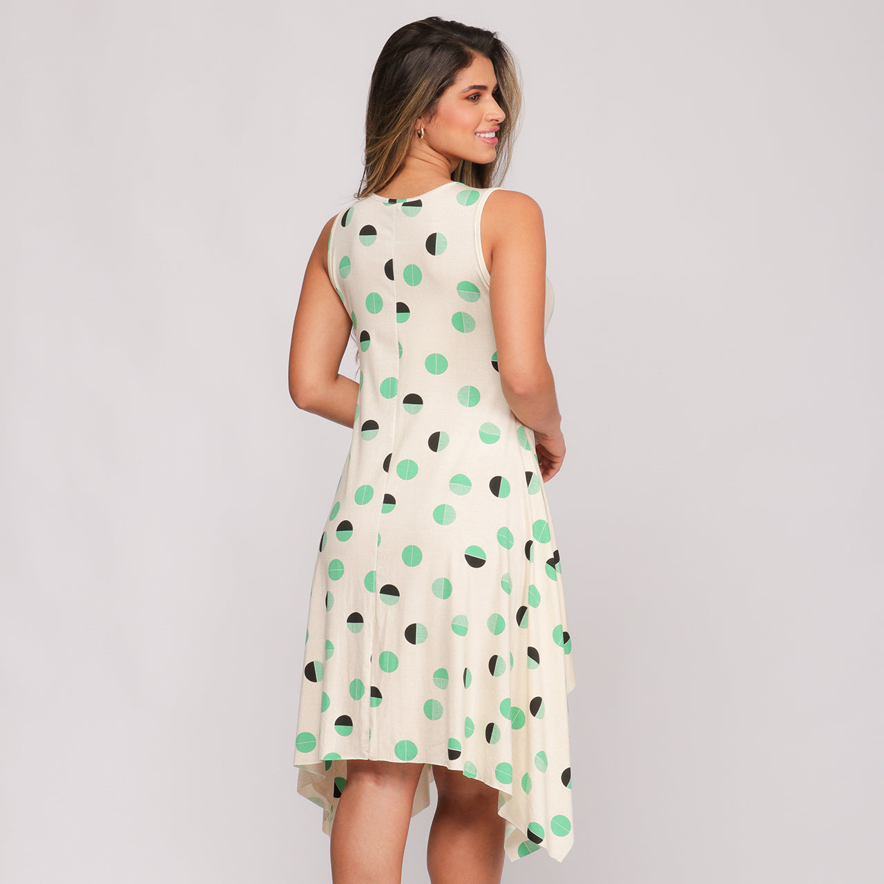 Vestido Midi Assimétrico de Alça  BBonnie Mabel Poá Verde