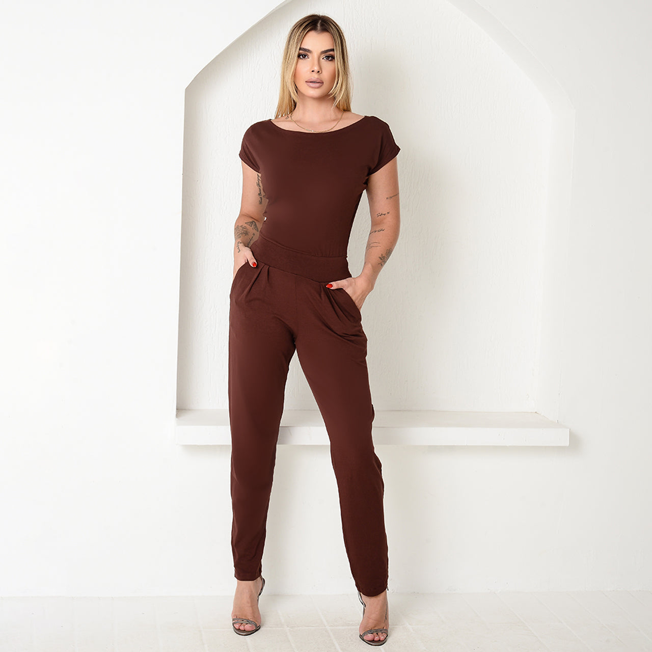 Macacão Longo M/C Decote Canoa  BBonnie Mel