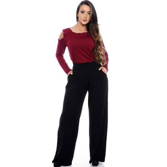 Calça Pantalona Cós Largo Bolsos BBonnie Elis