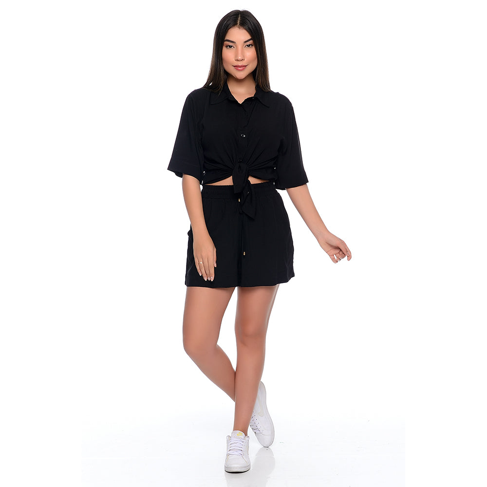 Conjunto de Camisa e Shorts Viscose BBonnie Madonna Preto