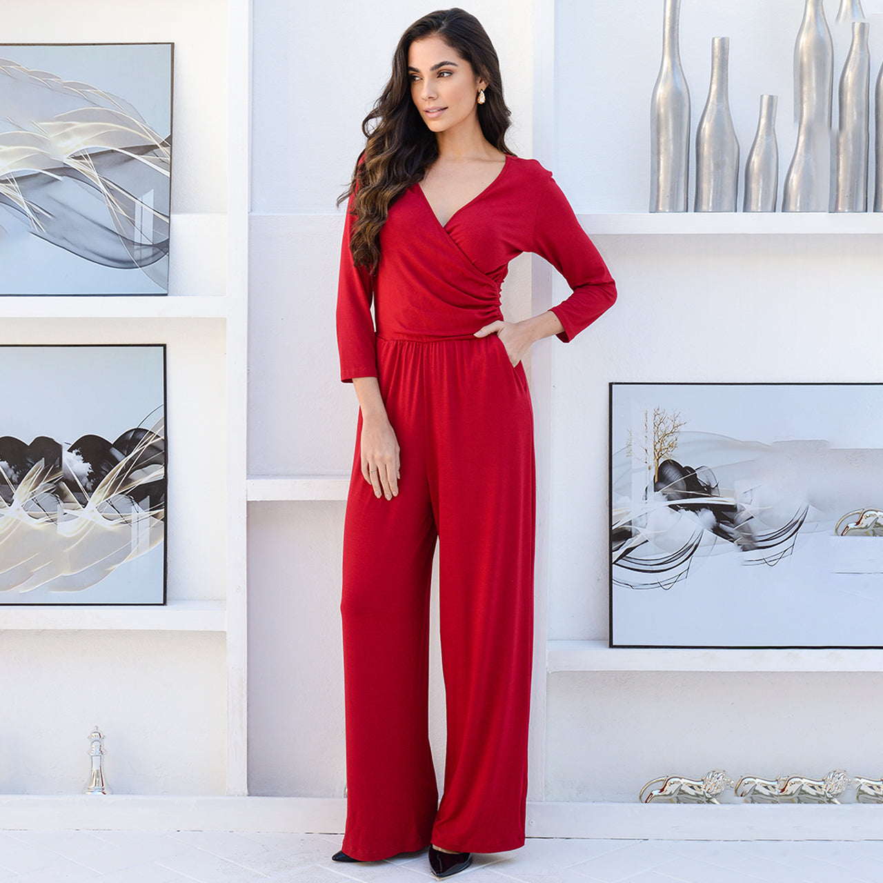 Macacão Pantalona Decote Transpassado BBonnie Florence Marrom