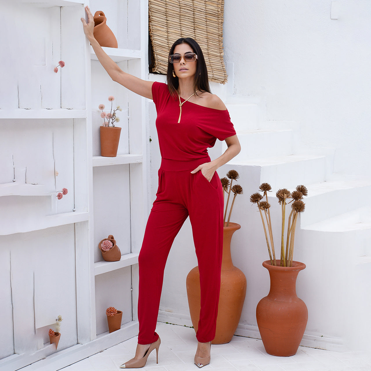 Macacão Longo M/C Decote Canoa  BBonnie Mel