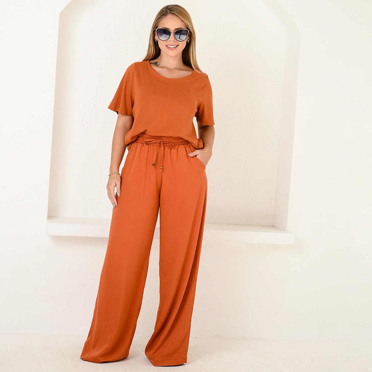 Calça Pantalona em Viscose BBonnie Manu Terra