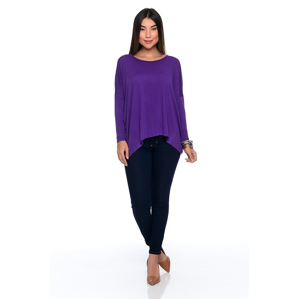 Blusa Quadrada M/L Decote Canoa BBonnie Helô Roxo