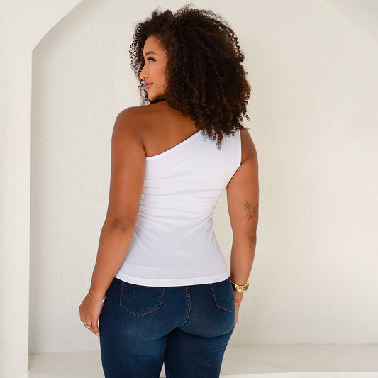 Blusa Brenda Um Ombro Só Branca B'Bonnie