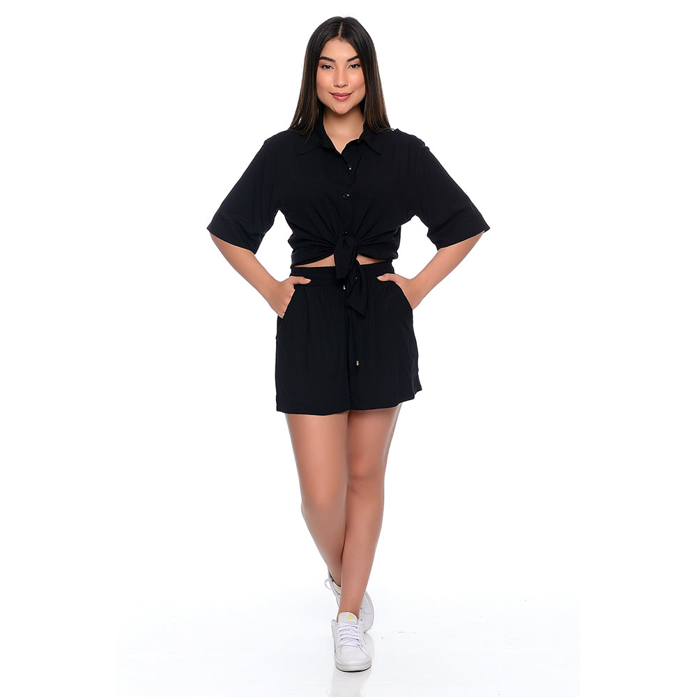 Conjunto de Camisa e Shorts Viscose BBonnie Madonna Preto