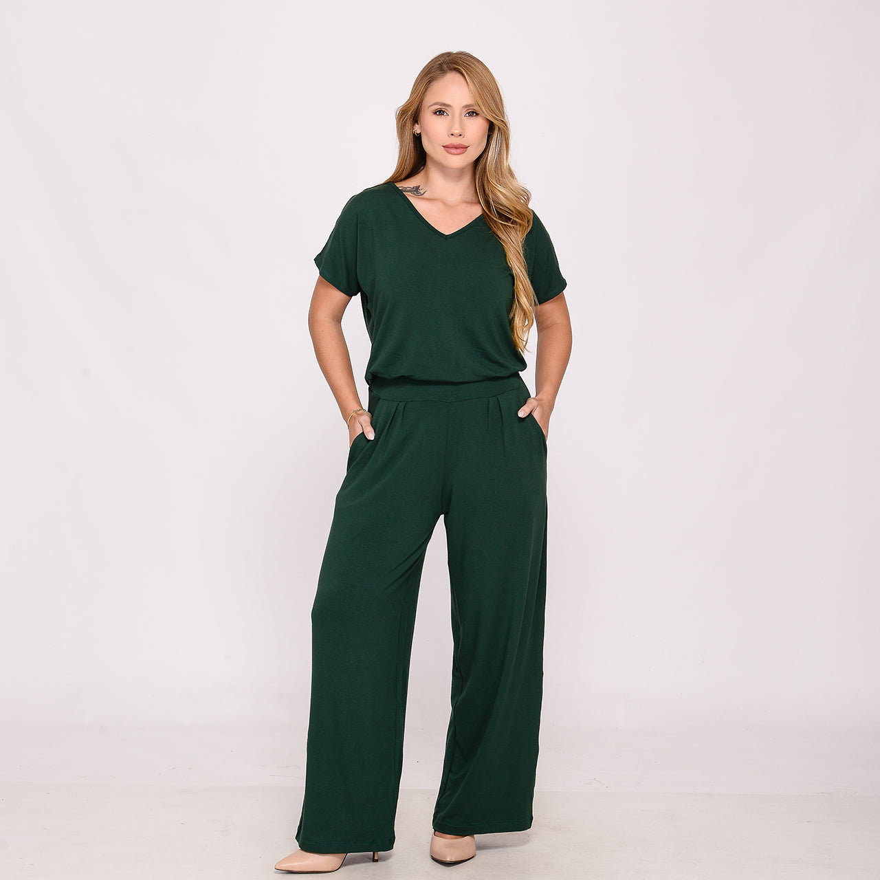 Macacão Feminino C/ Decote Nas Costas BBonnie Cecília Verde Musgo