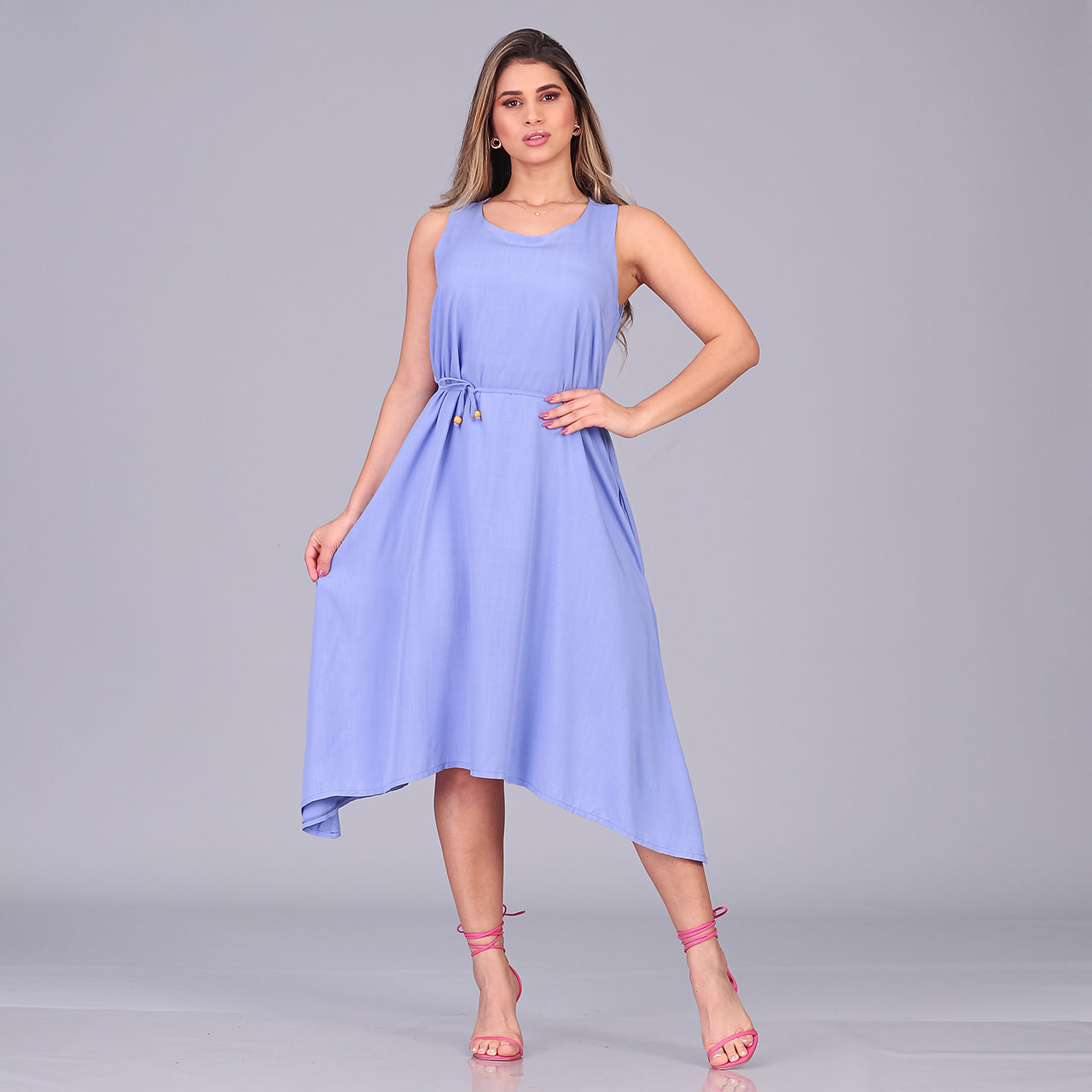 Vestido Midi de Alças e Pontas BBonnie Irma Azul