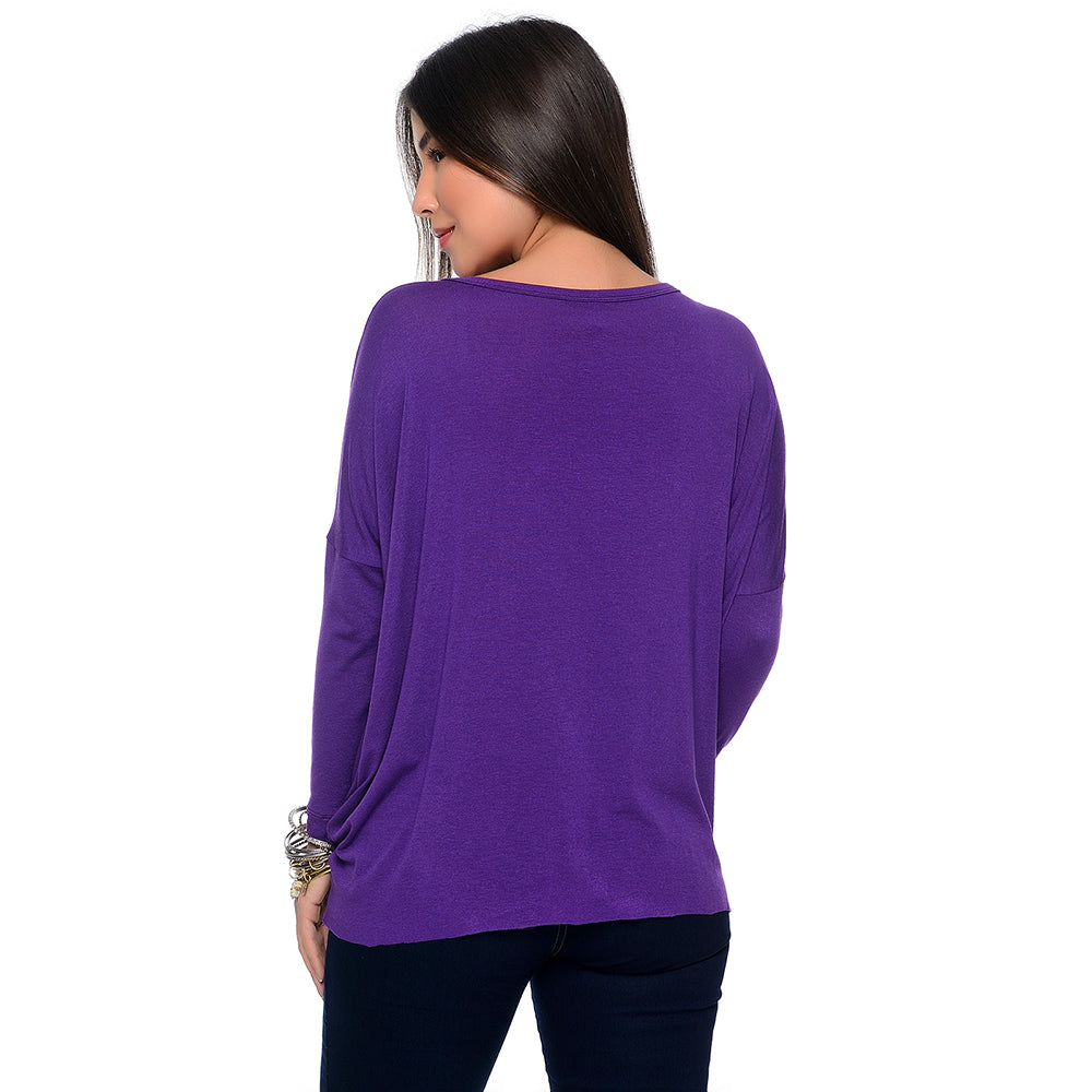 Blusa Quadrada M/L Decote Canoa BBonnie Helô Roxo