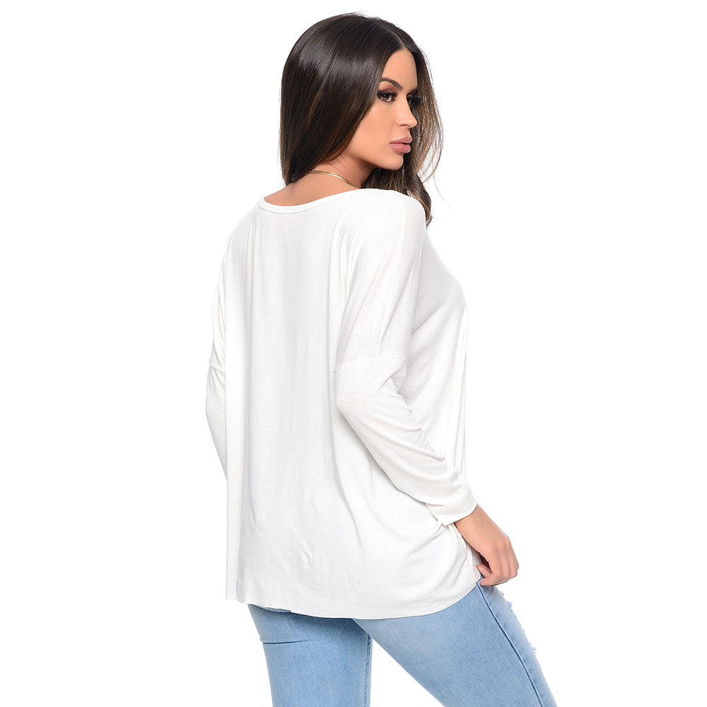 Blusa Quadrada M/L Decote Canoa BBonnie Helô Off White