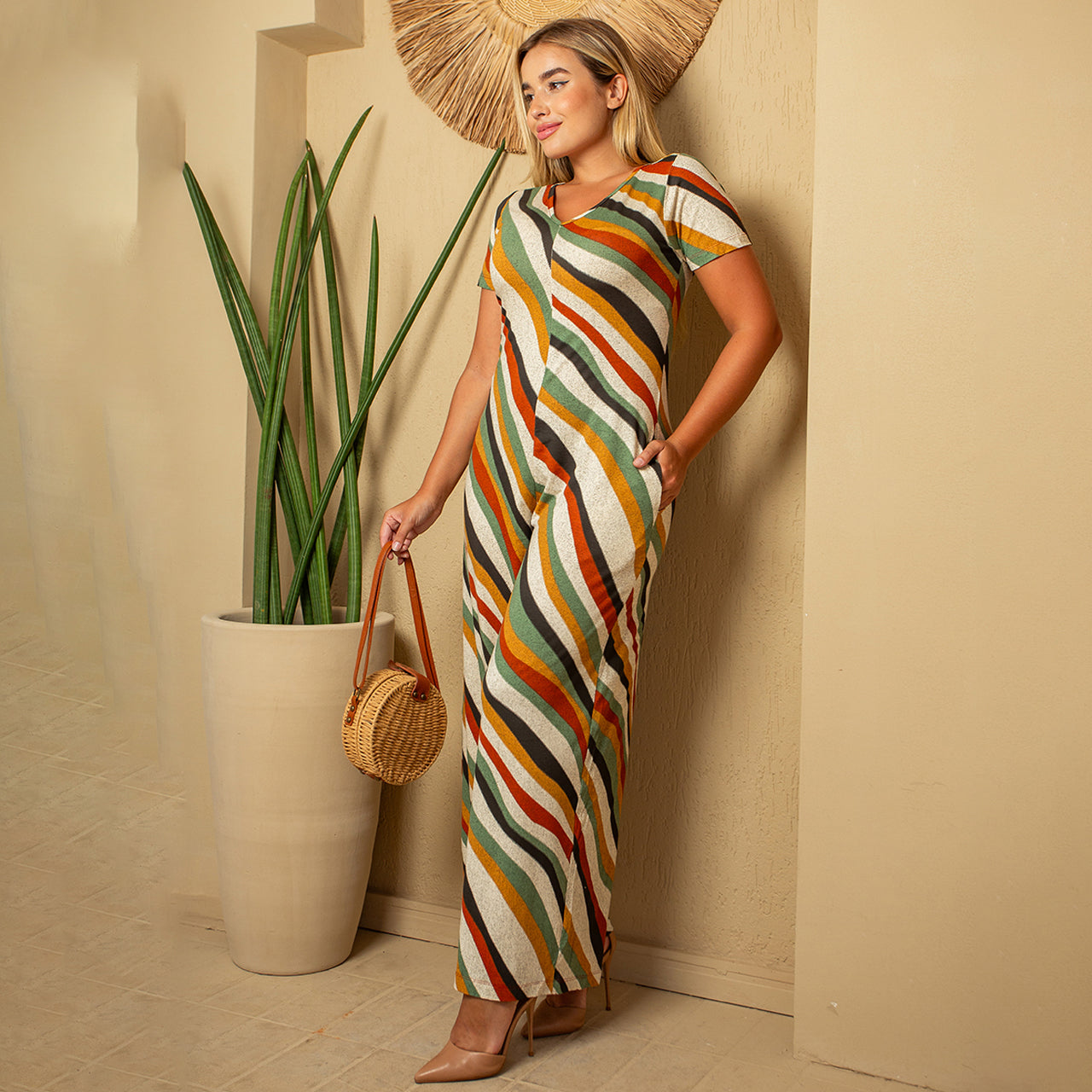 Macacão Pantalona M/C Bolsos BBonnie Esther Estampados