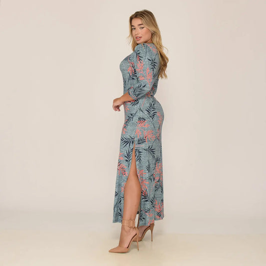 Vestido Longo Fenda Lateral BBonnie Tiana Estampado B'Bonnie