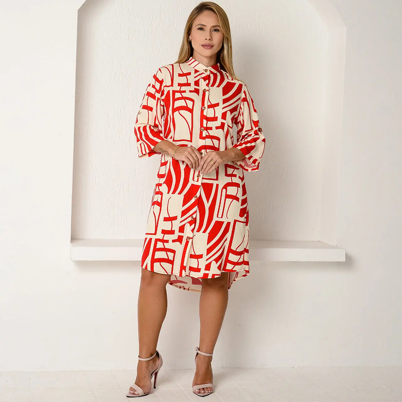 Vestido Chemise Botões M/C BBonnie Vitória Estampados B'Bonnie