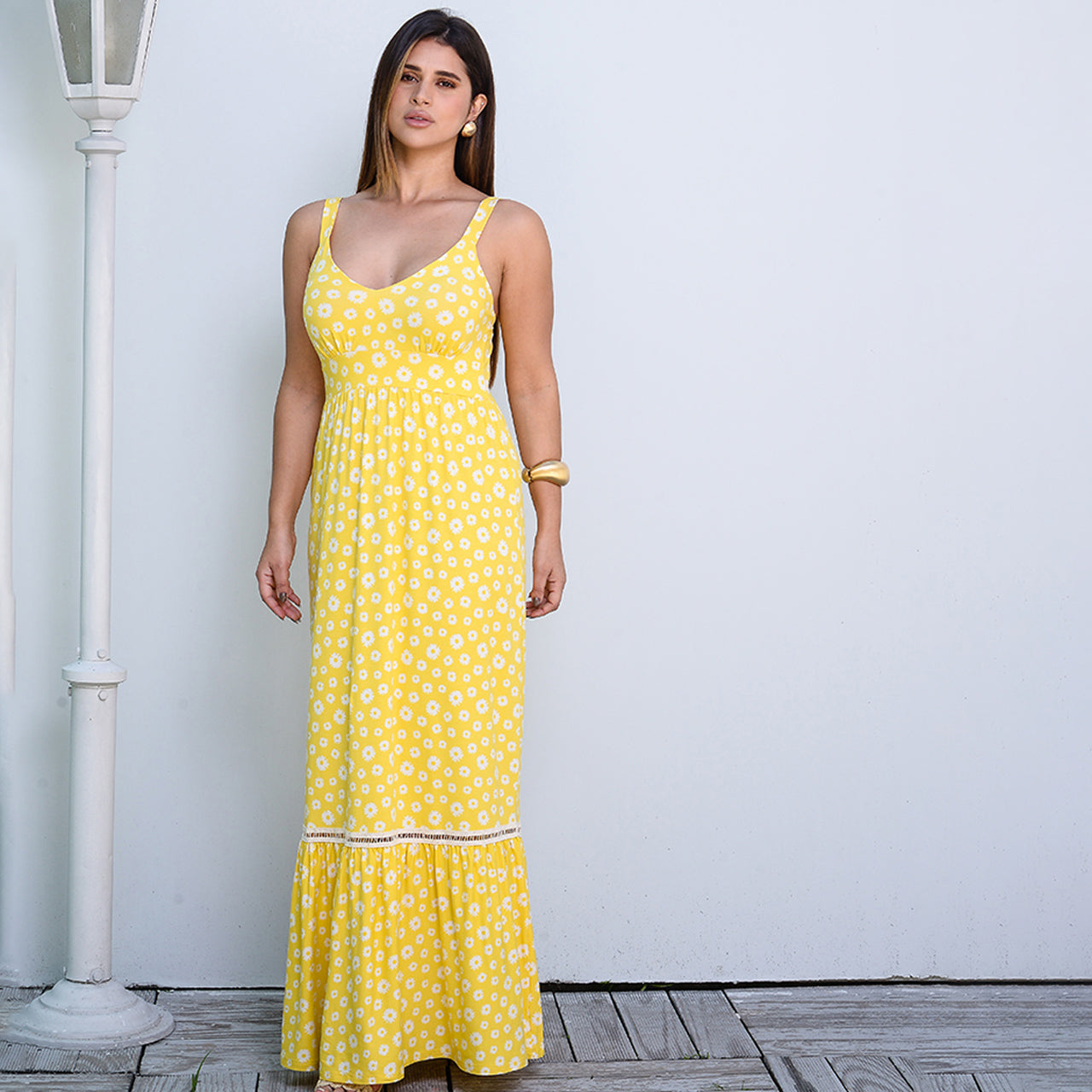 Vestido Longo Alça Barra Guipir com Bojo  BBonnie Sarah Estampados