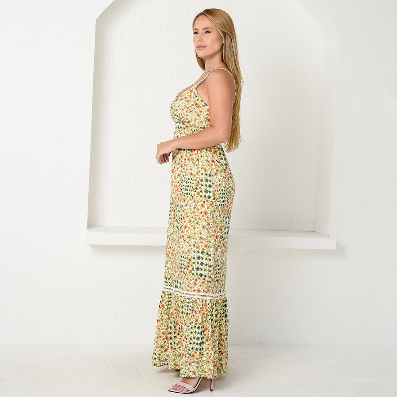 Vestido Longo Alça Barra Guipir com Bojo  BBonnie Sarah Estampados