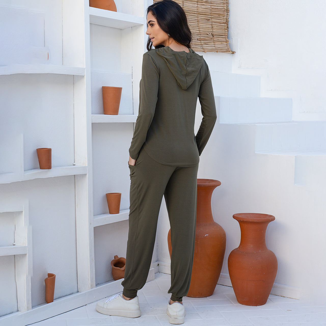 Conjunto Calça e Blusa com Capuz BBonnie Suelen Verde Militar
