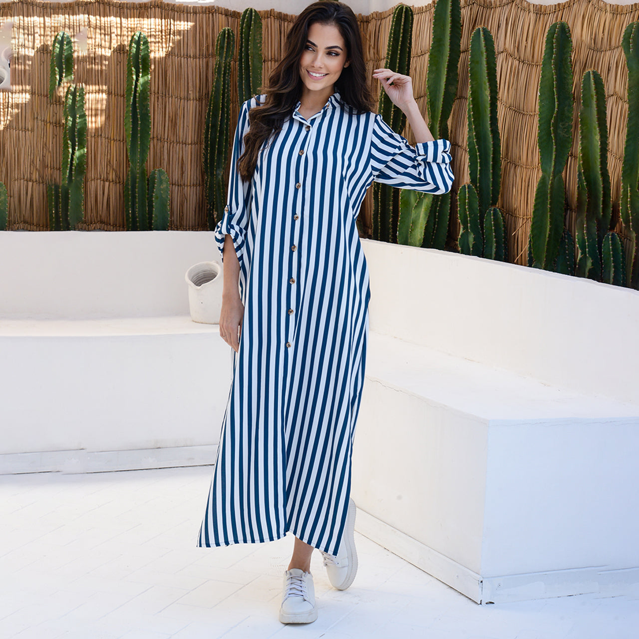 Vestido Chemise Botões M/L B’Bonnie Valentina Listrados