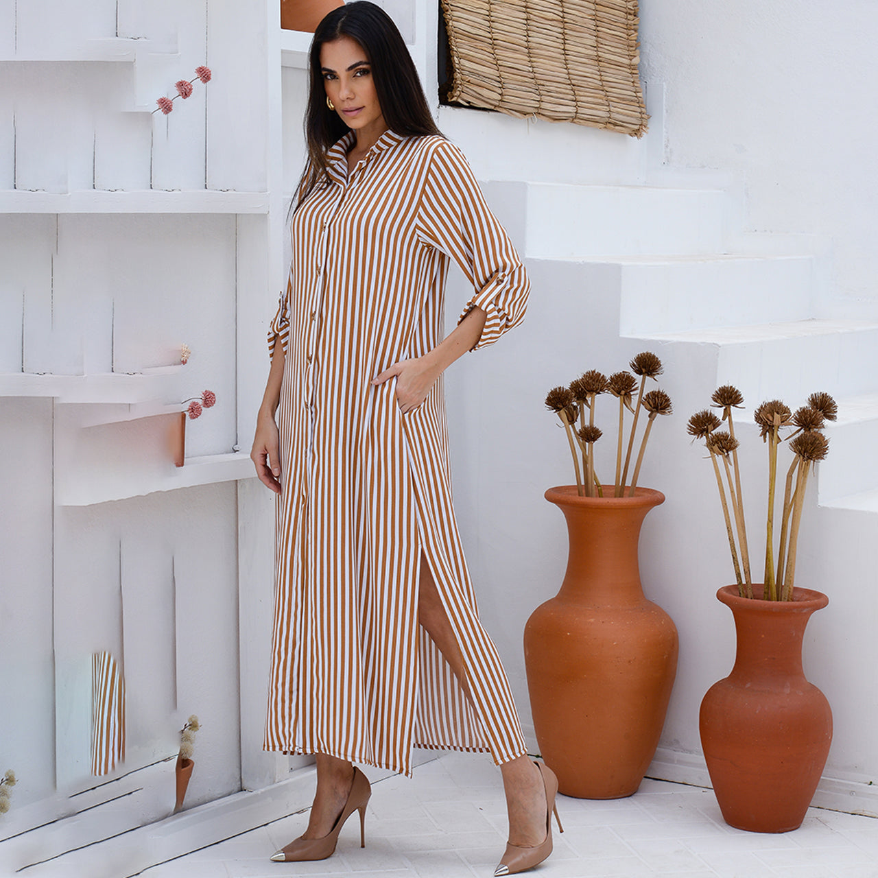 Vestido Chemise Botões M/L B’Bonnie Valentina Listrados
