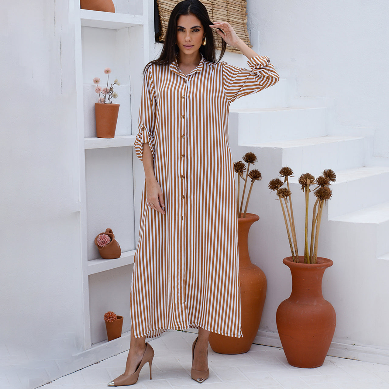 Vestido Chemise Botões M/L B’Bonnie Valentina Listrados
