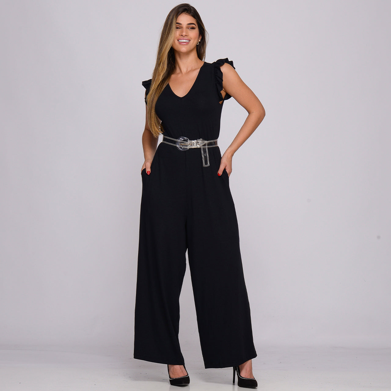 Macacão Pantalona Manga Babado BBonnie Lays