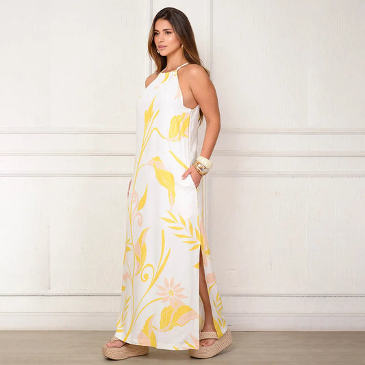 Vestido Sabrina – Longo com Amarração no Pescoço Estampados B'Bonnie