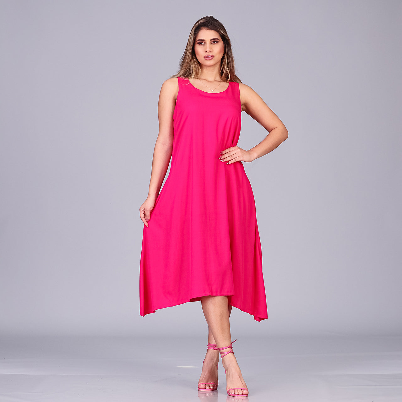 Vestido Midi de Alças e Pontas BBonnie Irma Pink