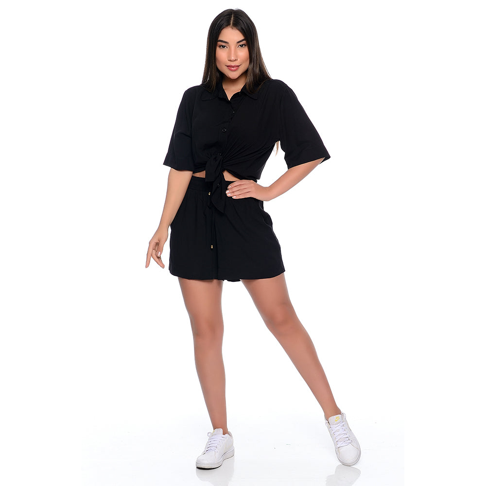 Conjunto de Camisa e Shorts Viscose BBonnie Madonna Preto