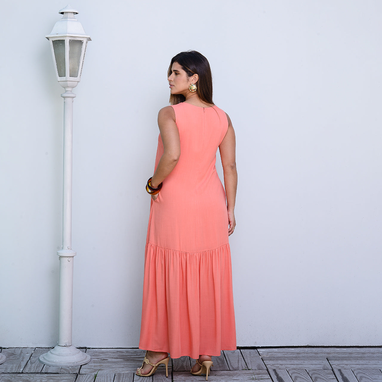 Vestido Longo com Barra Franzida BBonnie Isabelly Coral