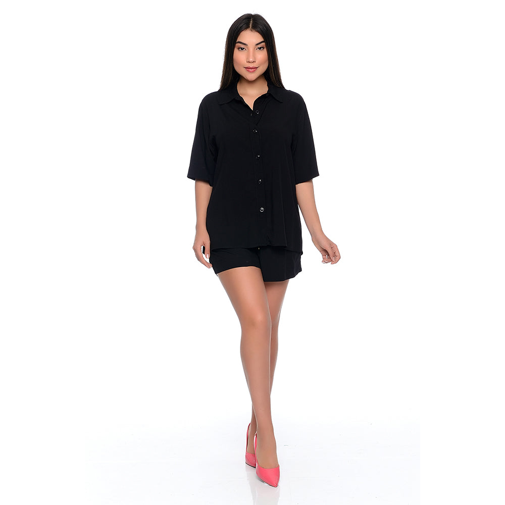 Conjunto de Camisa e Shorts Viscose BBonnie Madonna Preto