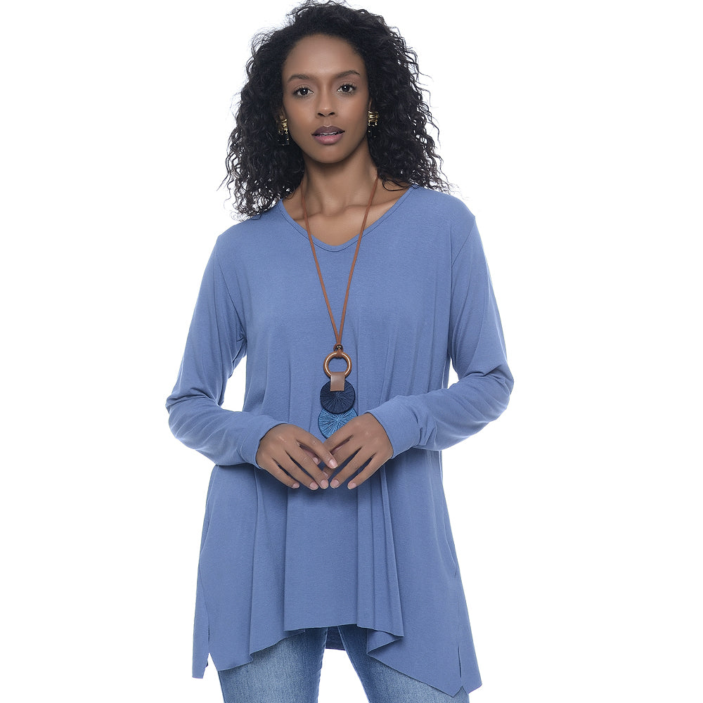 Blusa M/L Assimétrica BBonnie Ludy Azul Jeans