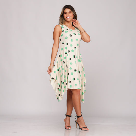 Vestido Midi Assimétrico de Alça  BBonnie Mabel Poá Verde