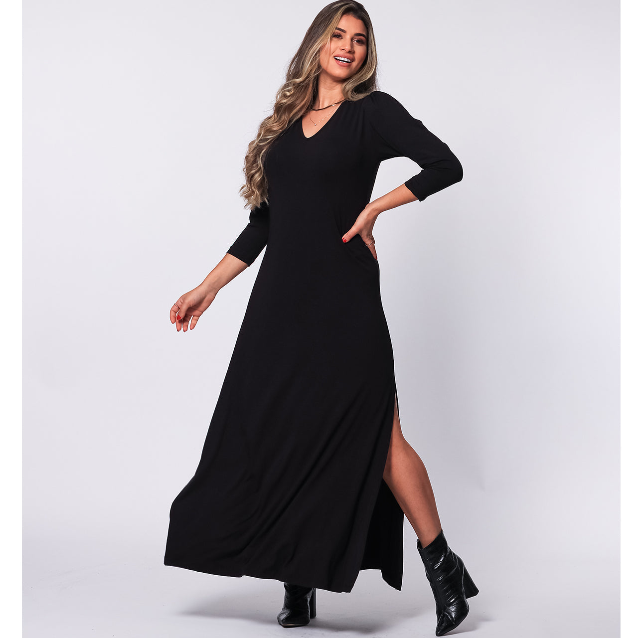 Vestido Longo Fenda Lateral BBonnie Tiana Preto BBonnie