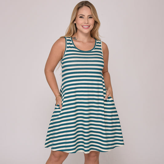 Vestido Curto Trapézio Sem Manga BBonnie Sophia Estampados