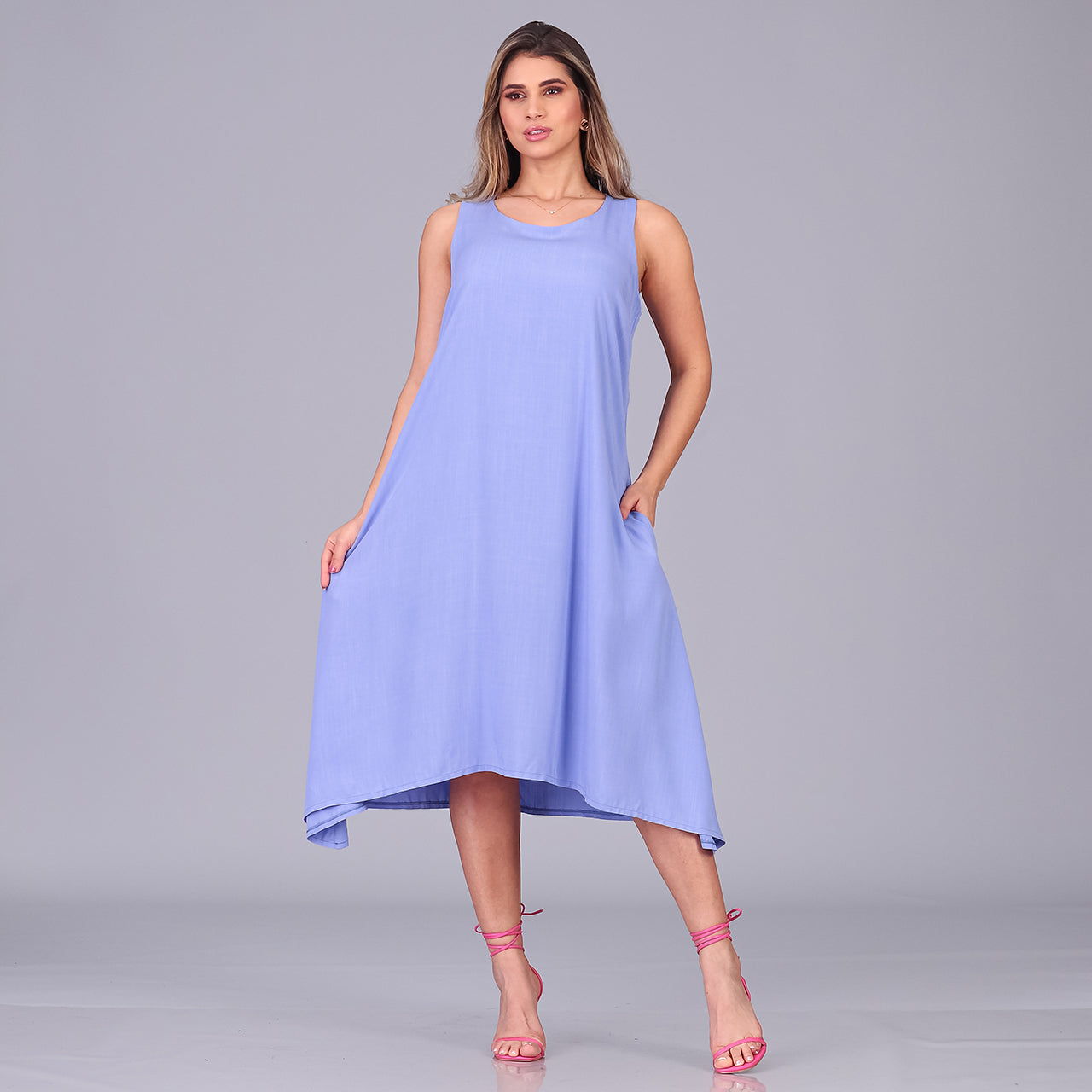 Vestido Midi de Alças e Pontas BBonnie Irma Azul