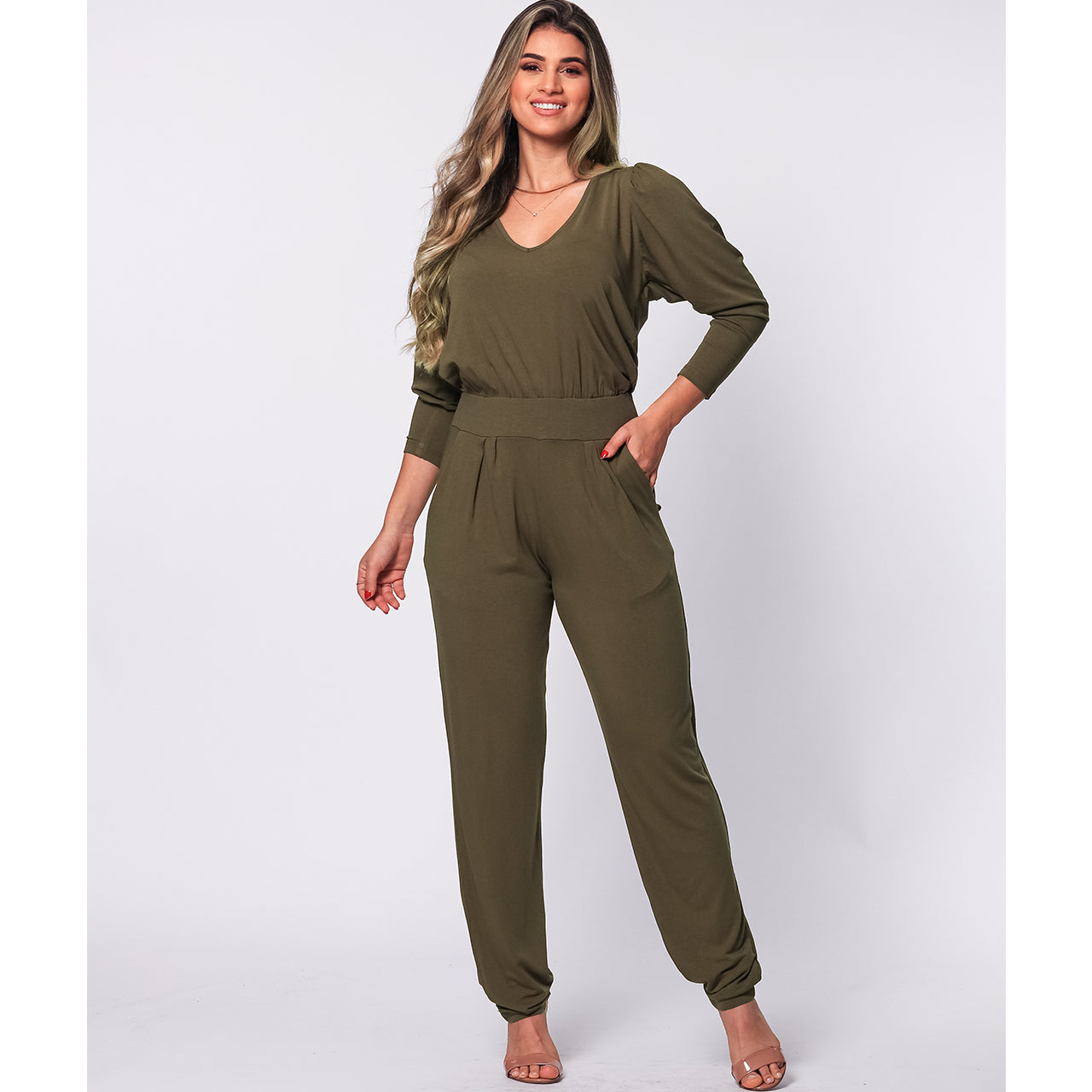 Macacão Manga Bufante BBonnie Greta Verde Militar