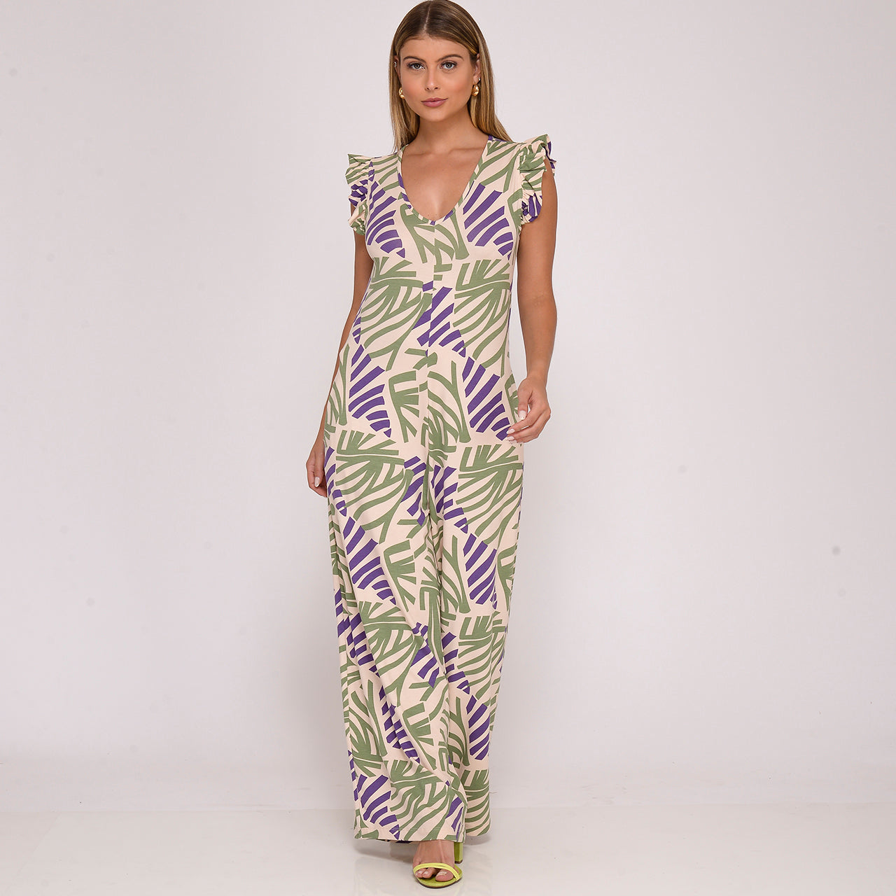 Macacão Pantalona Manga Babado BBonnie Lays Est Roxa