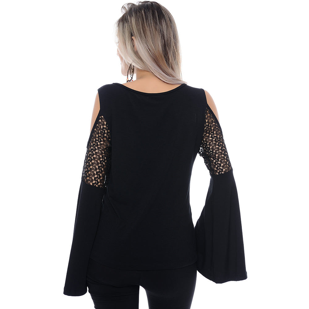 Blusa M/L Flare Ombro Vazado BBonnie Talita Preta