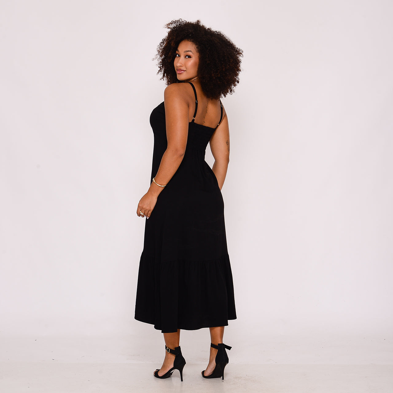 Vestido Midi com Babado na Barra BBonnie Emanuelly Preto
