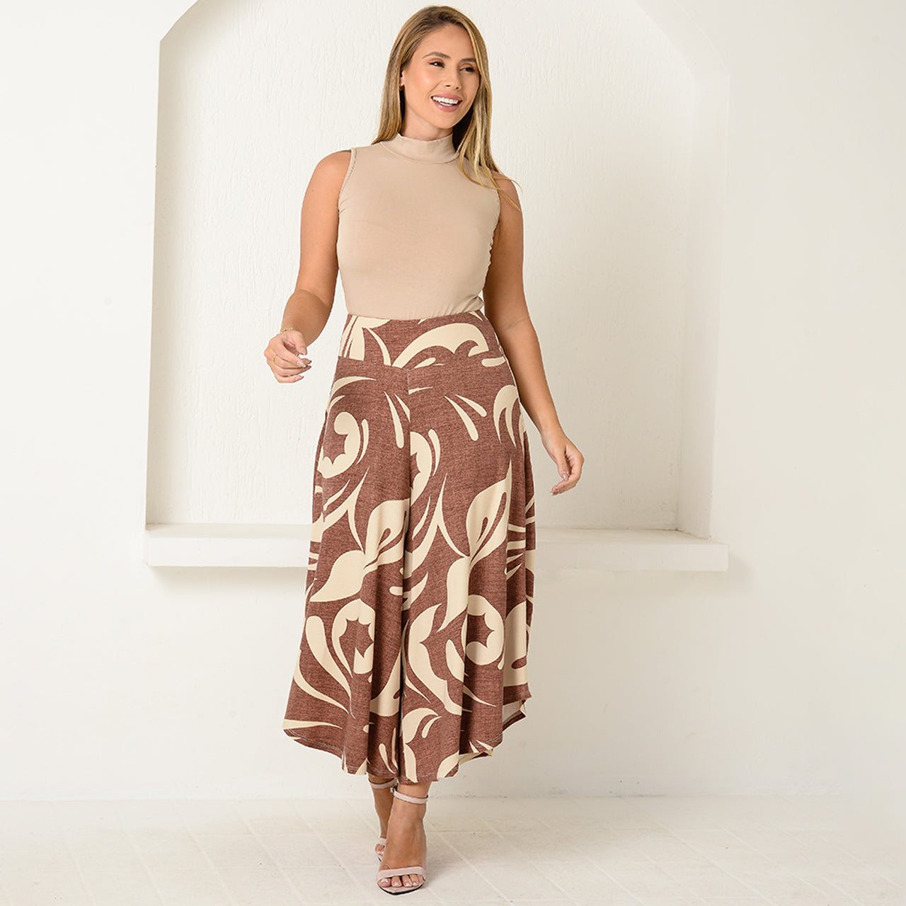 Calça Pantacourt com Cós BBonnie Noemi Estampa Marrom
