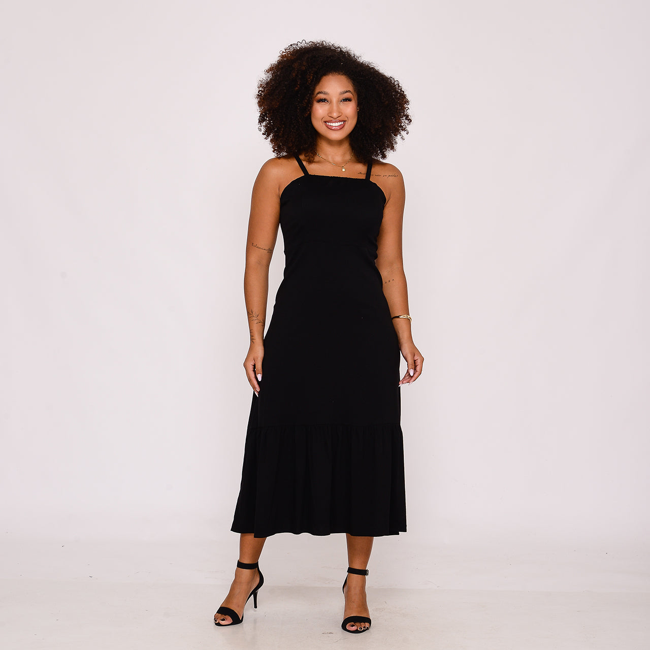 Vestido Midi com Babado na Barra BBonnie Emanuelly Preto