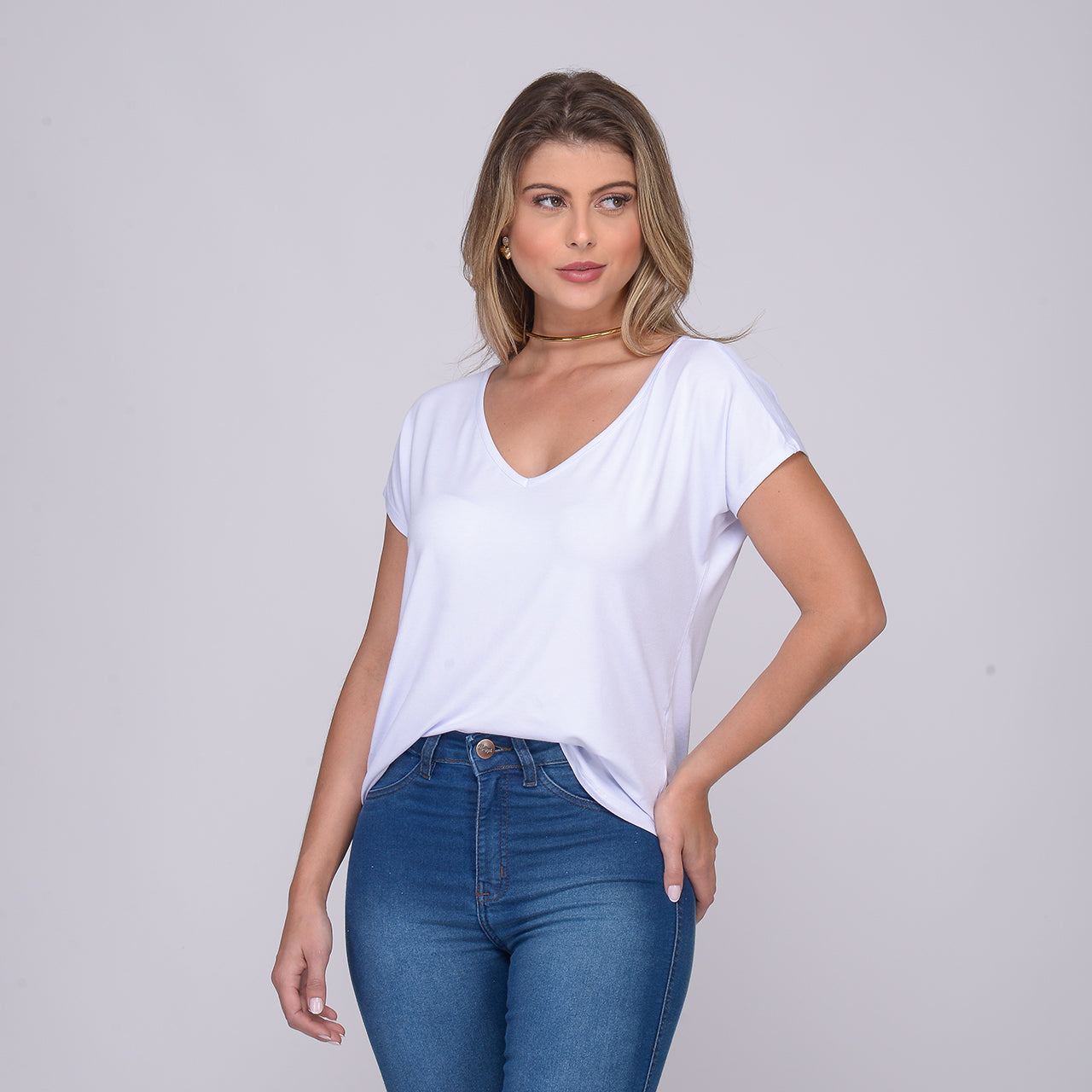 Blusa M/C Decote V BBonnie Ioná Branco