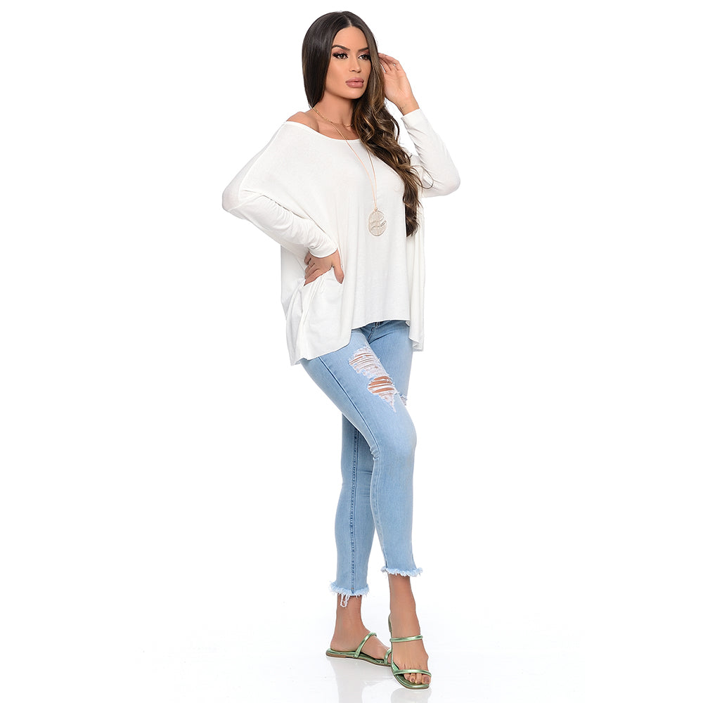 Blusa Quadrada M/L Decote Canoa BBonnie Helô Off White