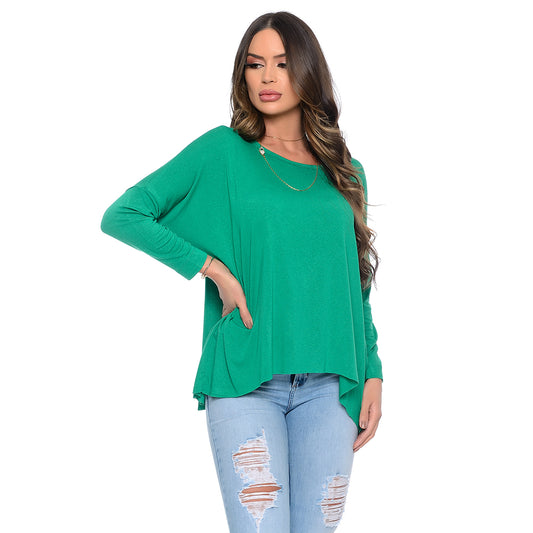 Blusa Quadrada M/L Decote Canoa BBonnie Helô Verde Bandeira