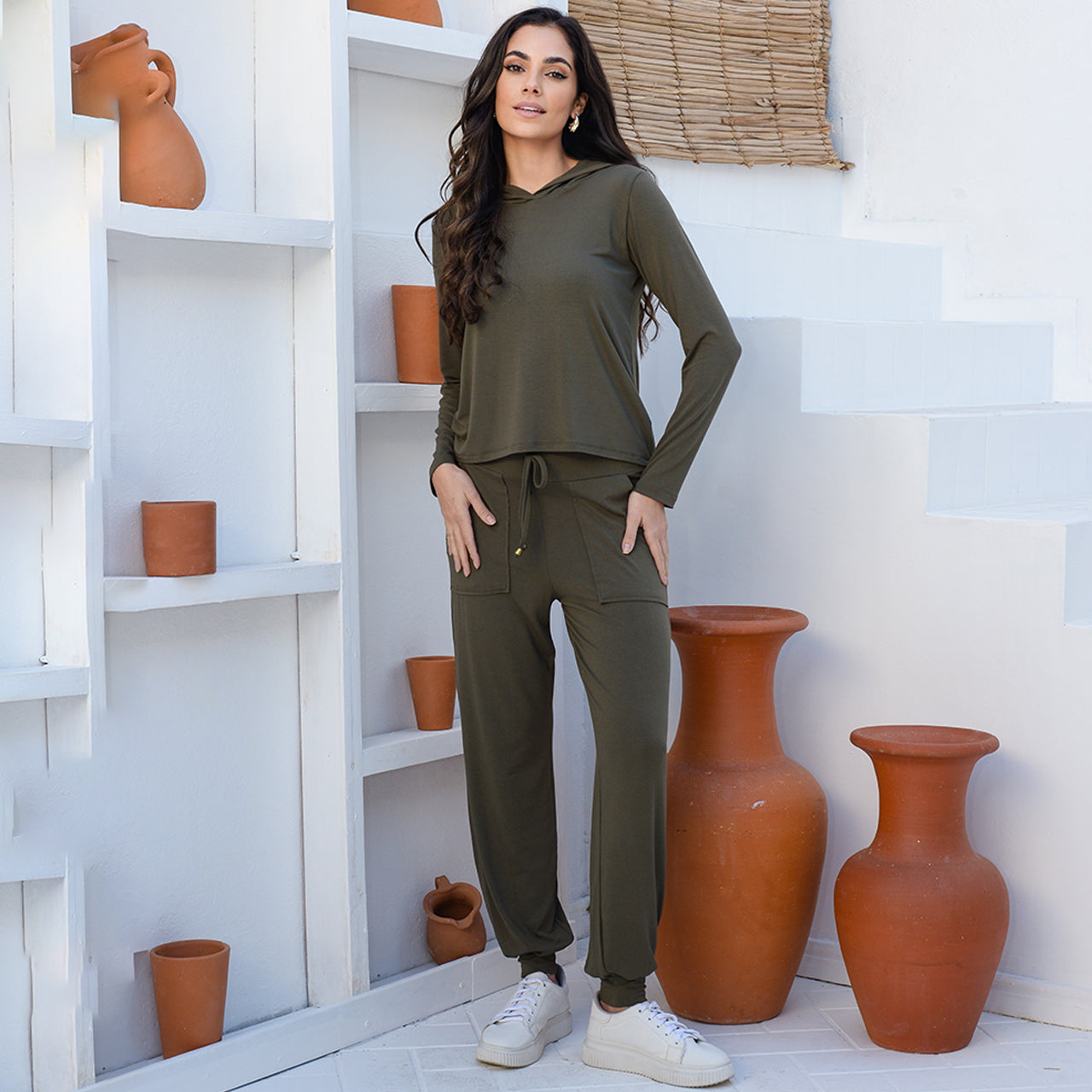 Conjunto Calça e Blusa com Capuz BBonnie Suelen Verde Militar