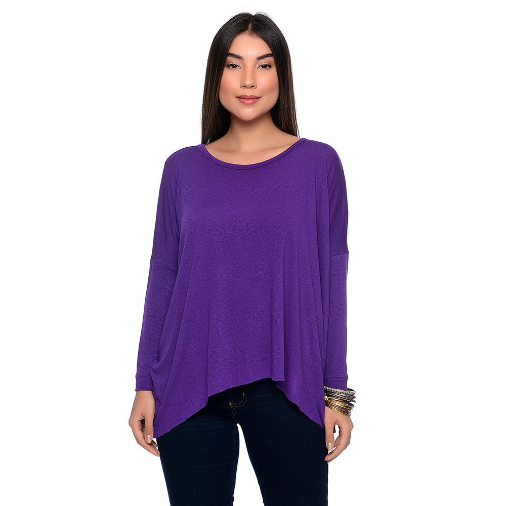 Blusa Quadrada M/L Decote Canoa BBonnie Helô Roxo
